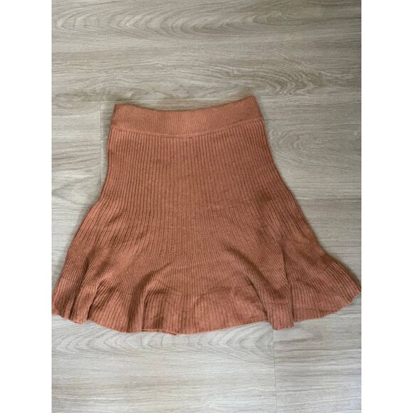 Free People Cocoa Heather Ruffle Trim Ribbed Knit Skirt, size XS - Picture 3 of 6
